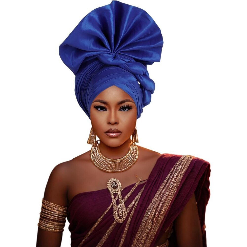 African Headwrap Polyester Monochrome Elastic for Women Wedding Travel